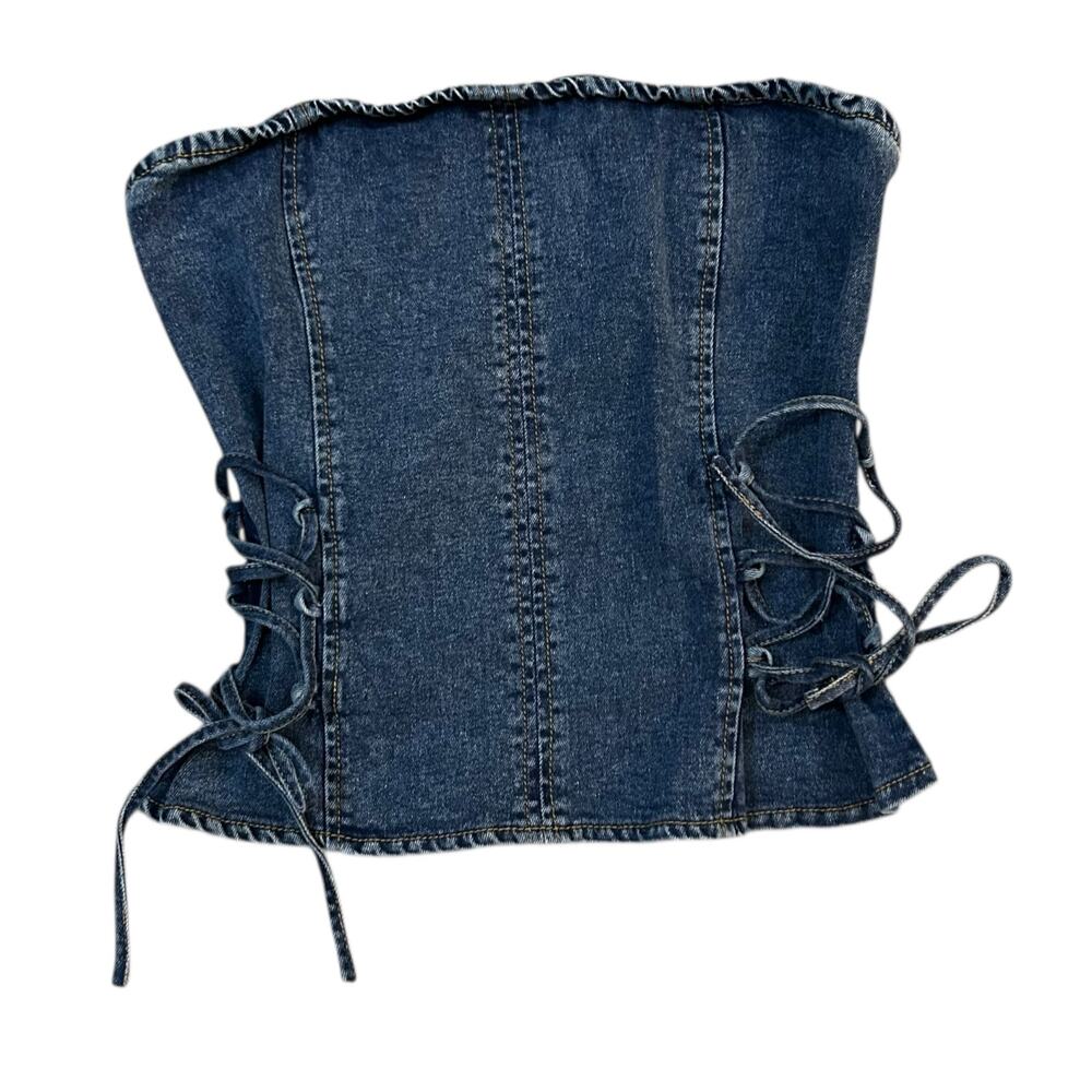 Lonestar Corset-Style Strapless Denim Top Womens Large Boho Festival Western